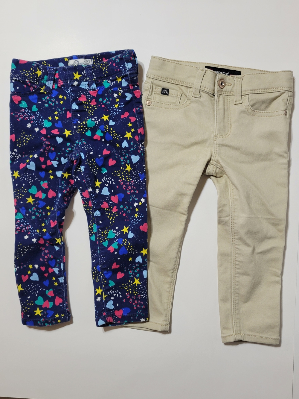 Title: Jordache Girls 2T Pants Lot | Heart Print Jeggings & Beige Skinny Jeans